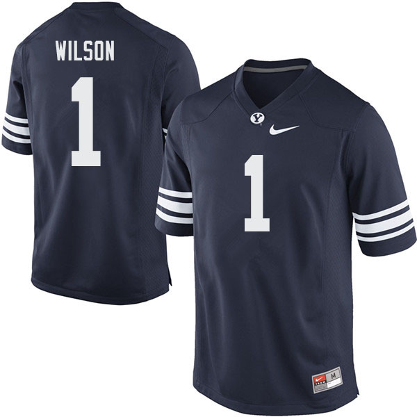 Men #1 Zach Wilson BYU Cougars College Football Jerseys Sale-Navy